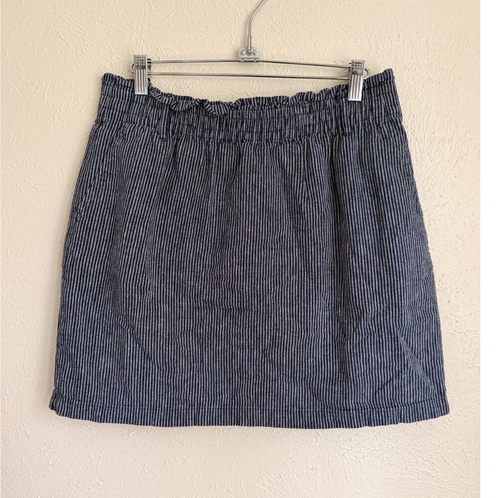 J.Crew Women’s Navy Blue Pinstripe Linen Blend Mini Skirt Elastic Waist Medium